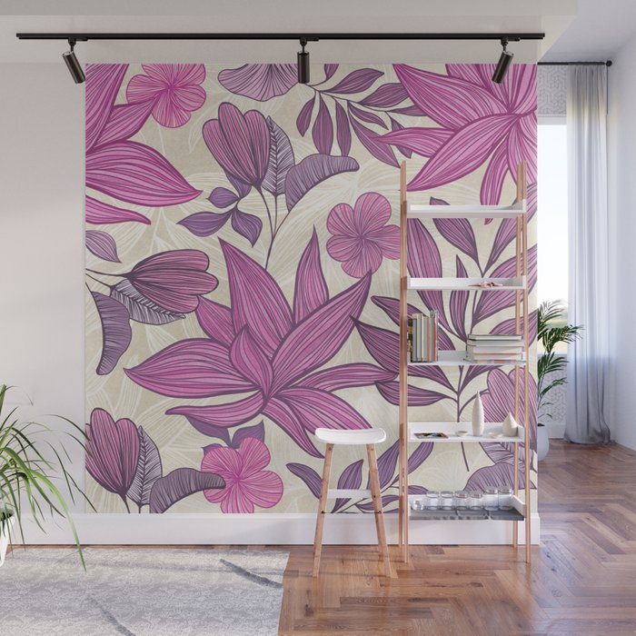 Deep Autumn Forest Floral in Magenta Wall Mural Gallery Image 1