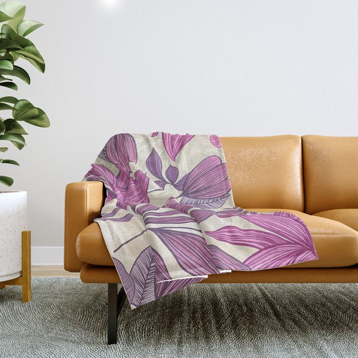 Deep Autumn Forest Floral in Magenta Throw Blanket Gallery Image 1