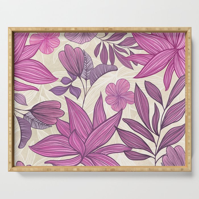 Deep Autumn Forest Floral in Magenta Serving Tray Gallery Image 1