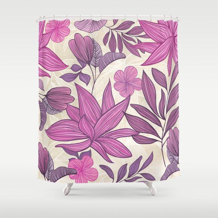 Deep Autumn Forest Floral in Magenta Shower Curtain Gallery Image 1
