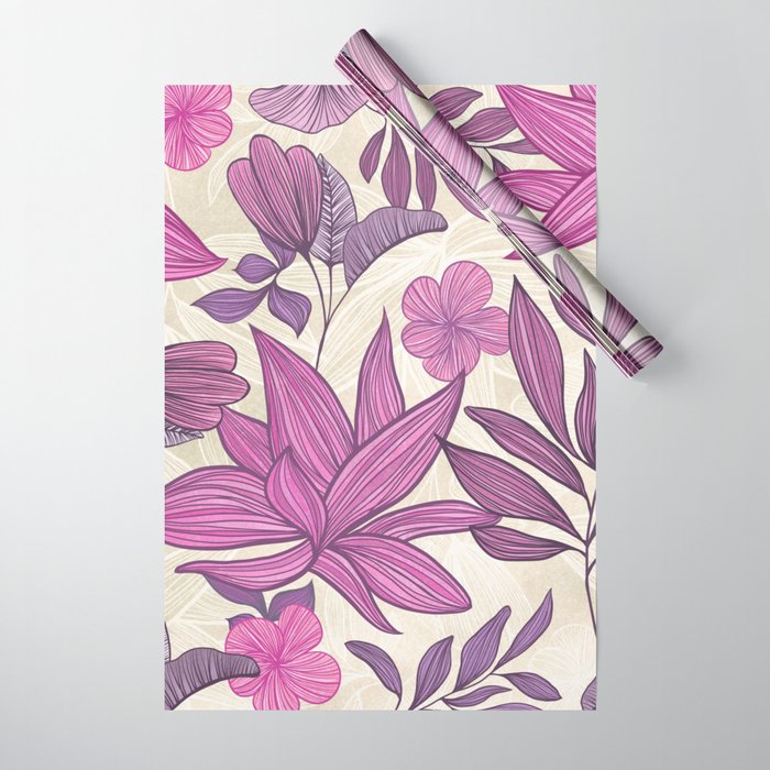 Deep Autumn Forest Floral in Magenta Wrapping Paper Gallery Image 1