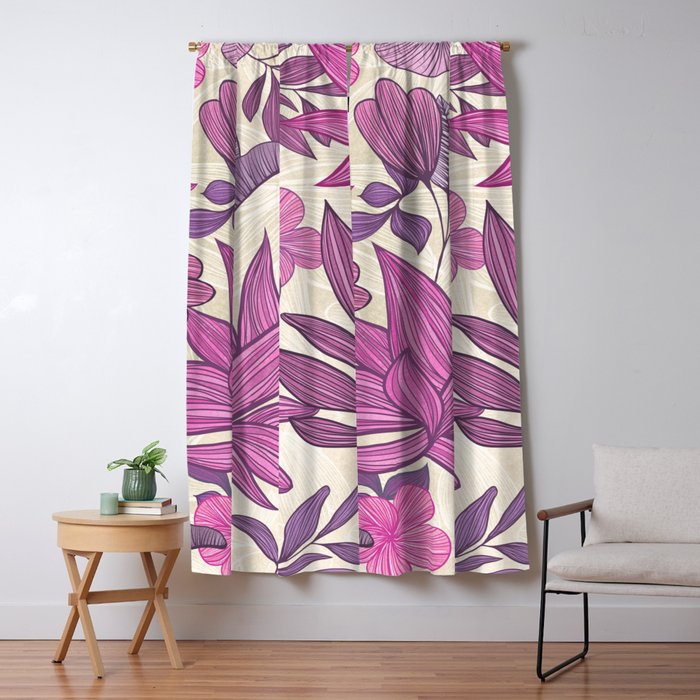 Deep Autumn Forest Floral in Magenta Window Curtain Gallery Image 5