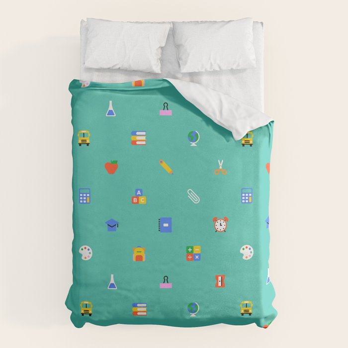 Colorful back to school sticker icon pattern Duvet Cover Gallery Image 6