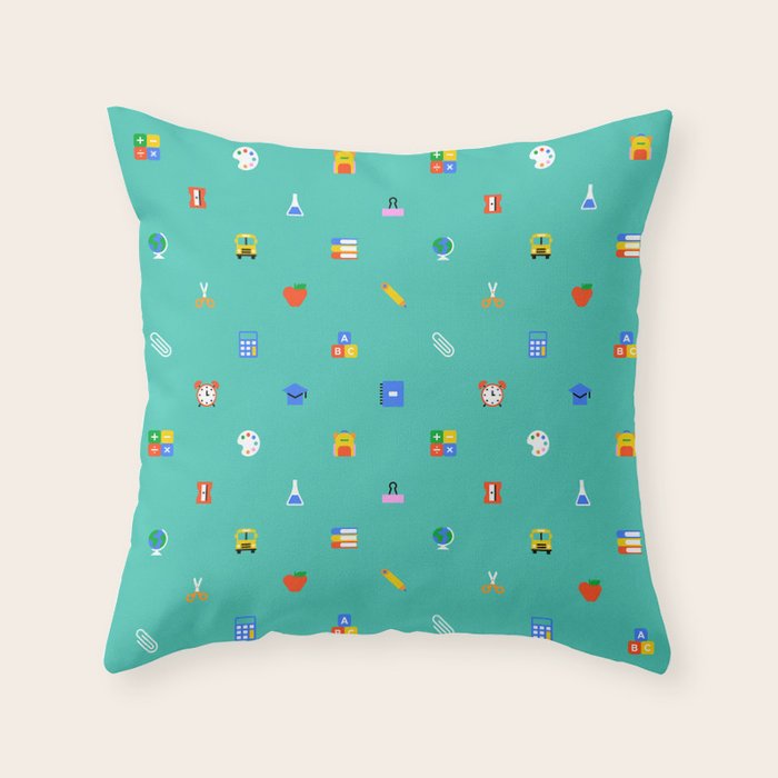 Colorful back to school sticker icon pattern Throw Pillow Gallery Image 1