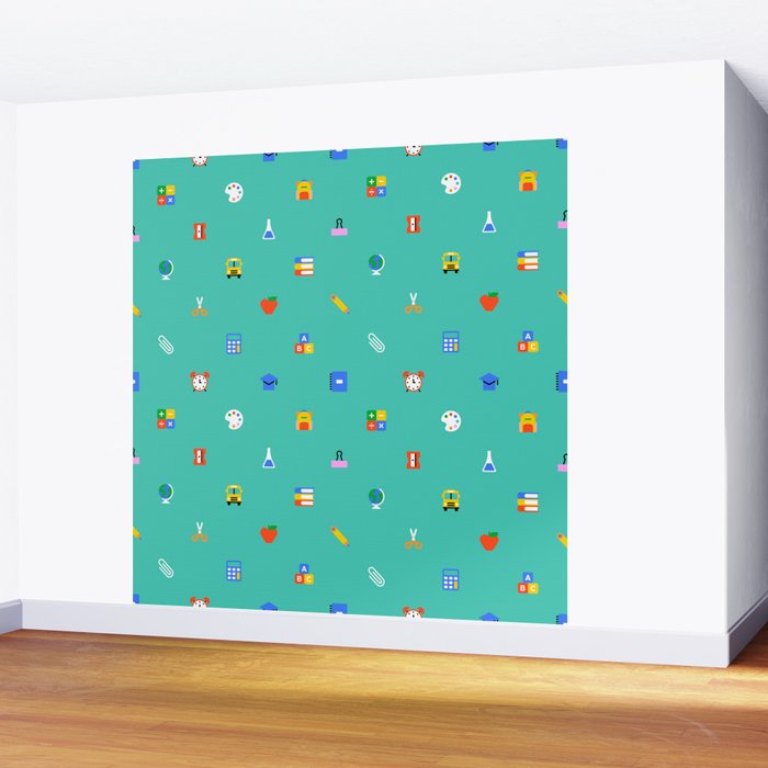 Colorful back to school sticker icon pattern Wall Mural Gallery Image 2