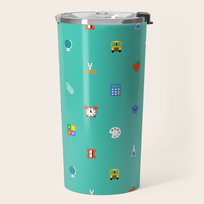 Colorful back to school sticker icon pattern Travel Mug Gallery Image 2