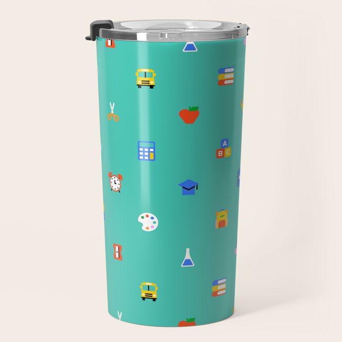 Colorful back to school sticker icon pattern Travel Mug Gallery Image 3