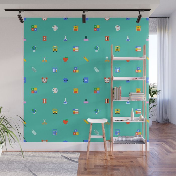 Colorful back to school sticker icon pattern Wall Mural Gallery Image 1