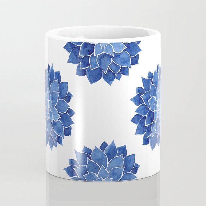 Indigo Succulent |  Watercolor Painting Coffee Mug Gallery Image 4