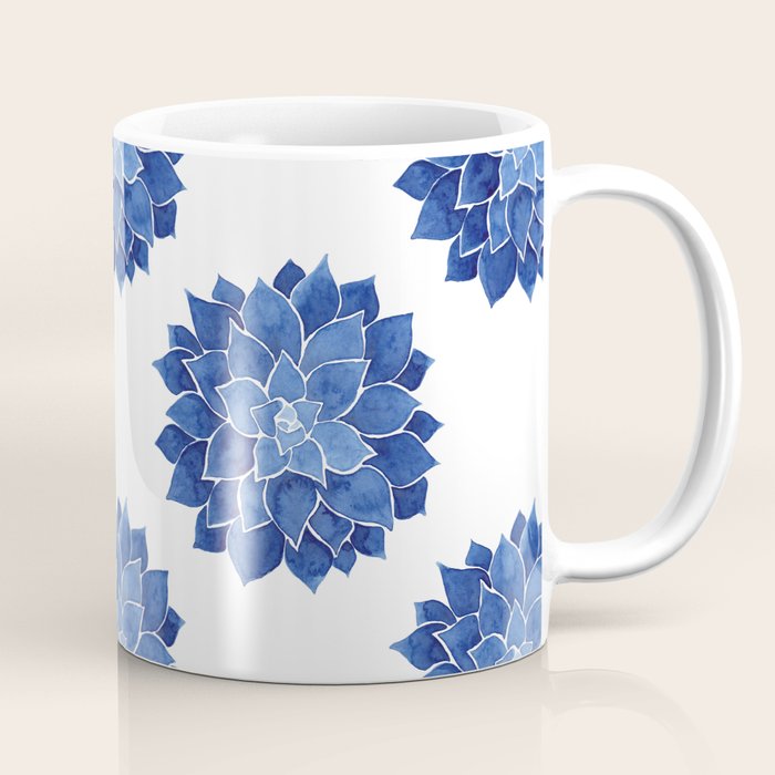 Indigo Succulent |  Watercolor Painting Coffee Mug Gallery Image 1