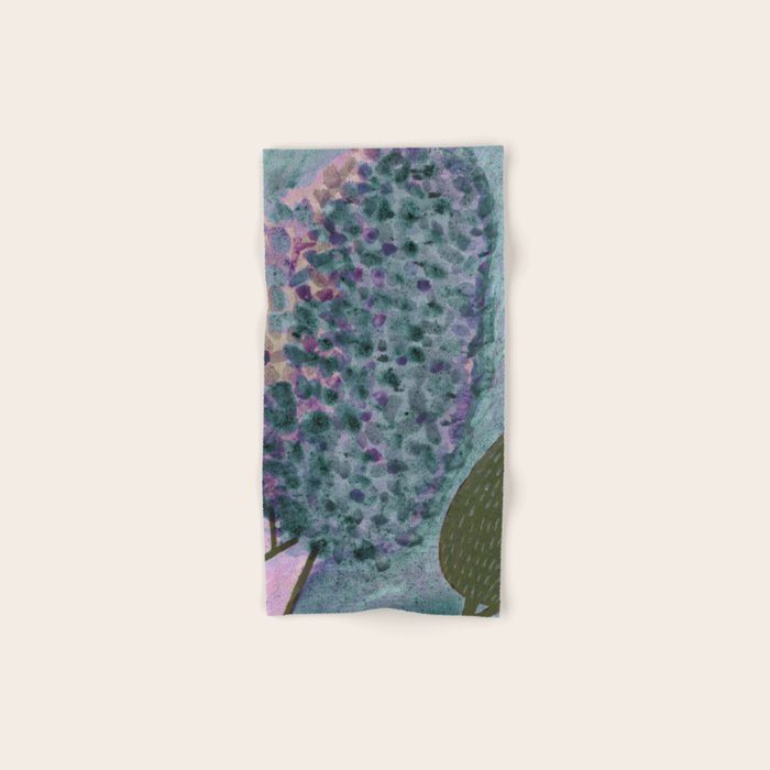Garden Lilac Flower Painting in Teal & Pink Bath Towel Gallery Image 1