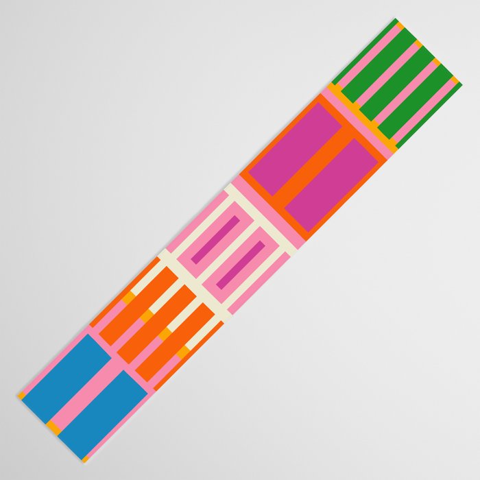 Colorful Block Stripe Bold Pattern Pink Green Orange Blue Table Runner Gallery Image 3