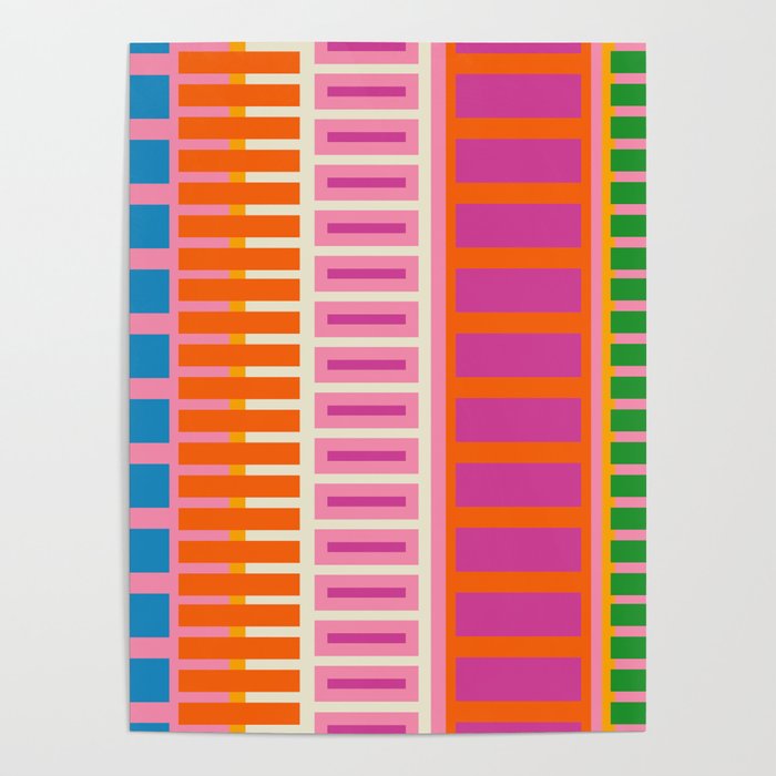 Colorful Block Stripe Bold Pattern Pink Green Orange Blue Poster Gallery Image 4