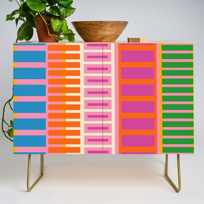 Colorful Block Stripe Bold Pattern Pink Green Orange Blue Credenza Gallery Image 1