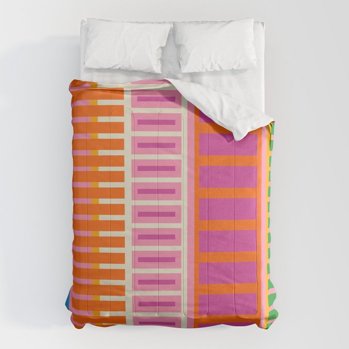Colorful Block Stripe Bold Pattern Pink Green Orange Blue Comforter Gallery Image 1