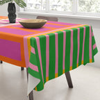 Colorful Block Stripe Bold Pattern Pink Green Orange Blue Tablecloth Gallery Image 3