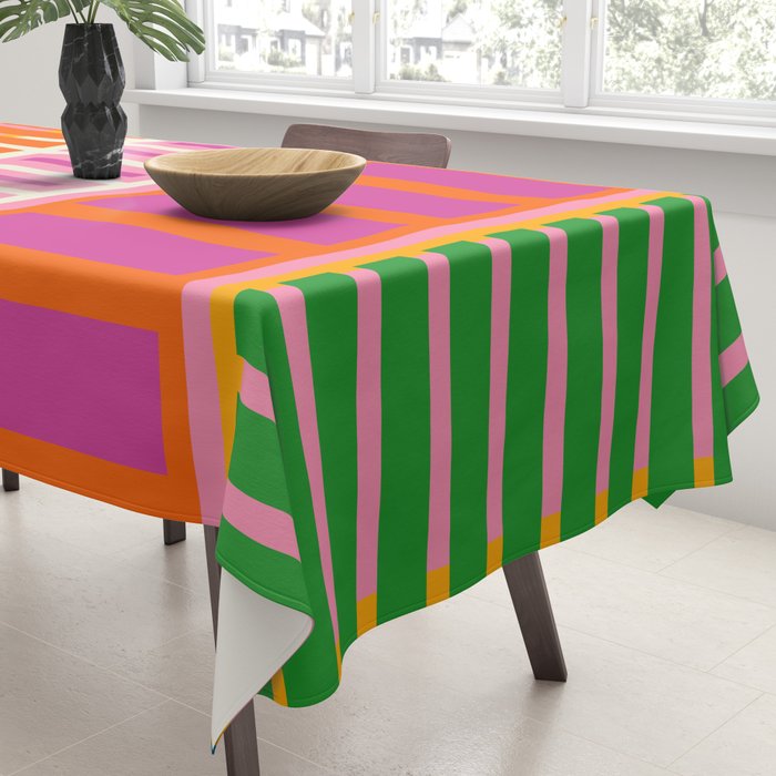 Colorful Block Stripe Bold Pattern Pink Green Orange Blue Tablecloth Gallery Image 3