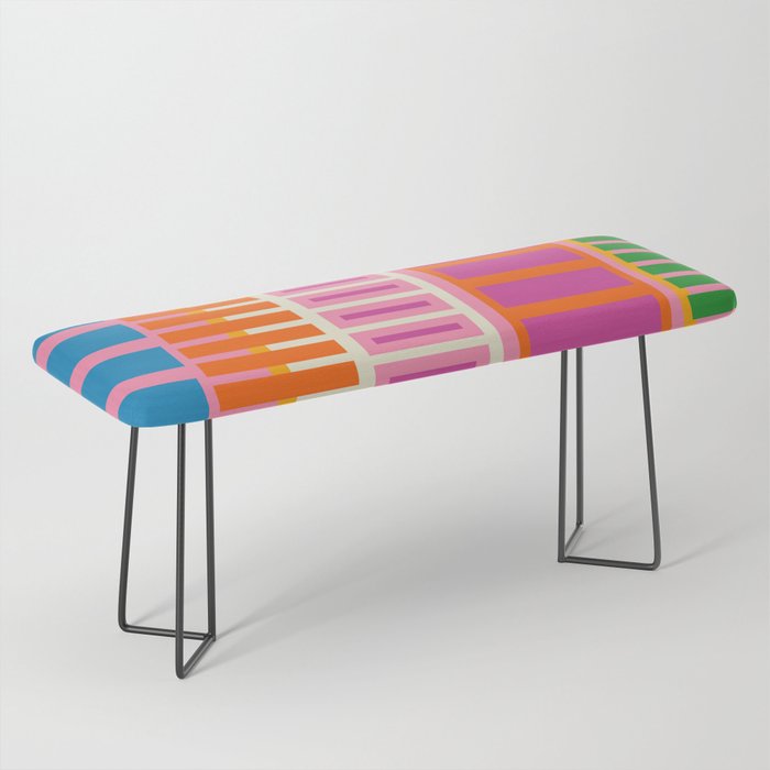 Colorful Block Stripe Bold Pattern Pink Green Orange Blue Bench Gallery Image 1
