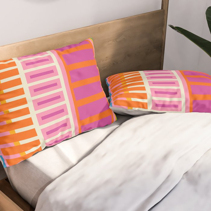 Colorful Block Stripe Bold Pattern Pink Green Orange Blue Pillow Sham Gallery Image 2