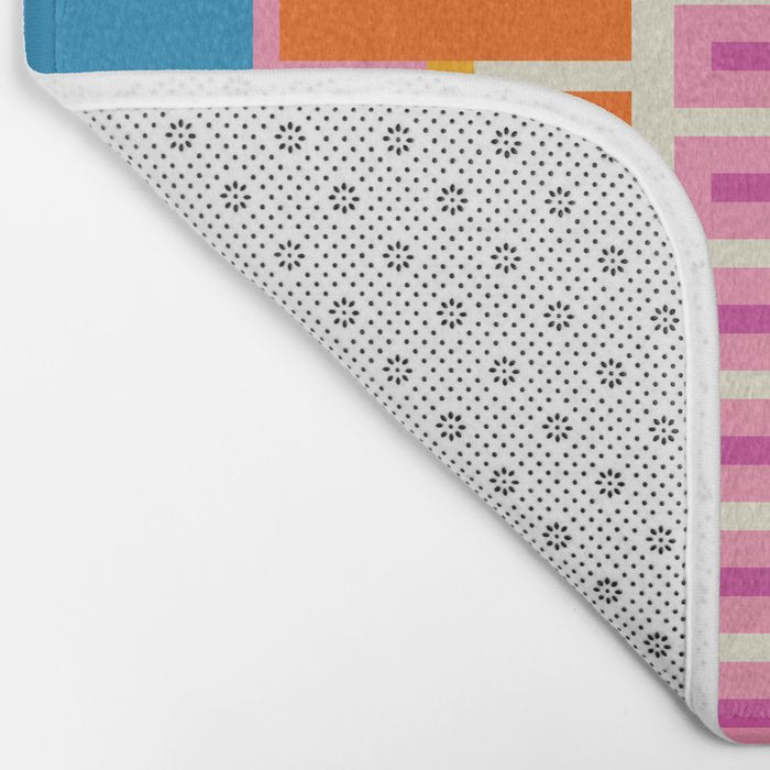 Colorful Block Stripe Bold Pattern Pink Green Orange Blue Bath Mat Gallery Image 2