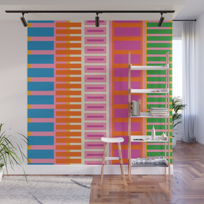 Colorful Block Stripe Bold Pattern Pink Green Orange Blue Wall Mural Gallery Image 1