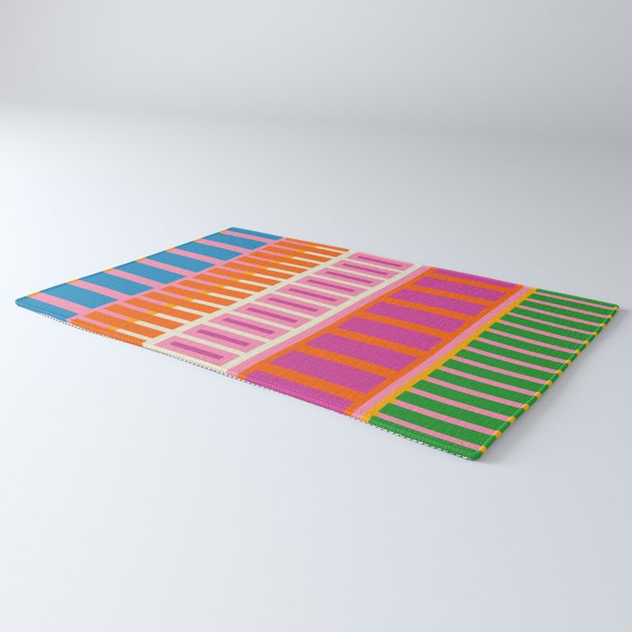 Colorful Block Stripe Bold Pattern Pink Green Orange Blue Rug Gallery Image 3