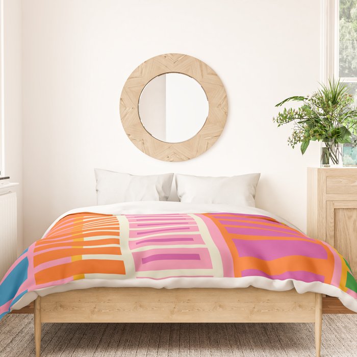 Colorful Block Stripe Bold Pattern Pink Green Orange Blue Duvet Cover Gallery Image 3