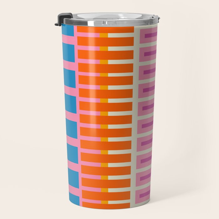Colorful Block Stripe Bold Pattern Pink Green Orange Blue Travel Mug Gallery Image 3