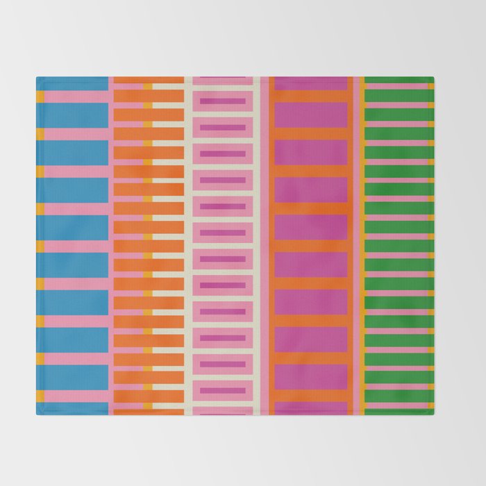 Colorful Block Stripe Bold Pattern Pink Green Orange Blue Throw Blanket Gallery Image 2