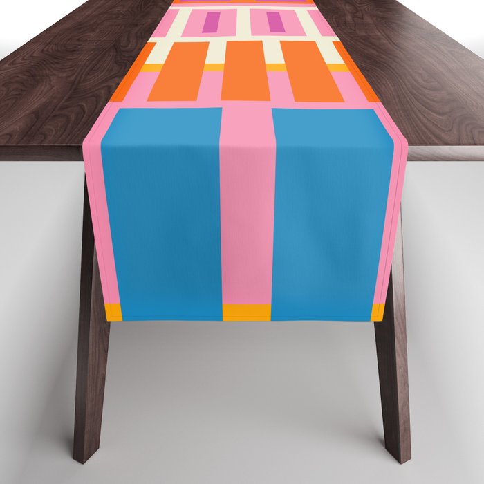 Colorful Block Stripe Bold Pattern Pink Green Orange Blue Table Runner Gallery Image 1