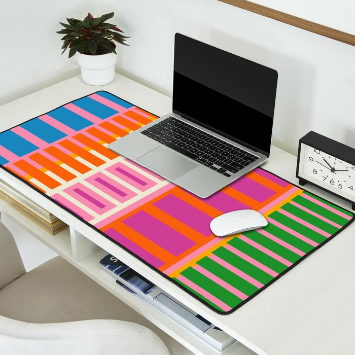 Colorful Block Stripe Bold Pattern Pink Green Orange Blue Desk Mat Gallery Image 2