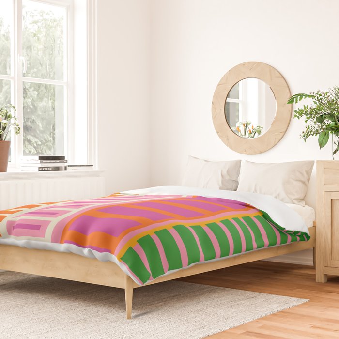 Colorful Block Stripe Bold Pattern Pink Green Orange Blue Duvet Cover Gallery Image 2