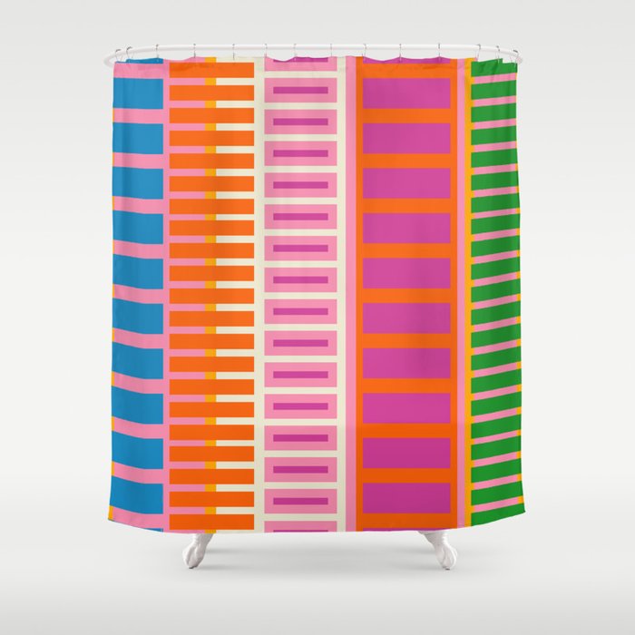 Colorful Block Stripe Bold Pattern Pink Green Orange Blue Shower Curtain Gallery Image 1
