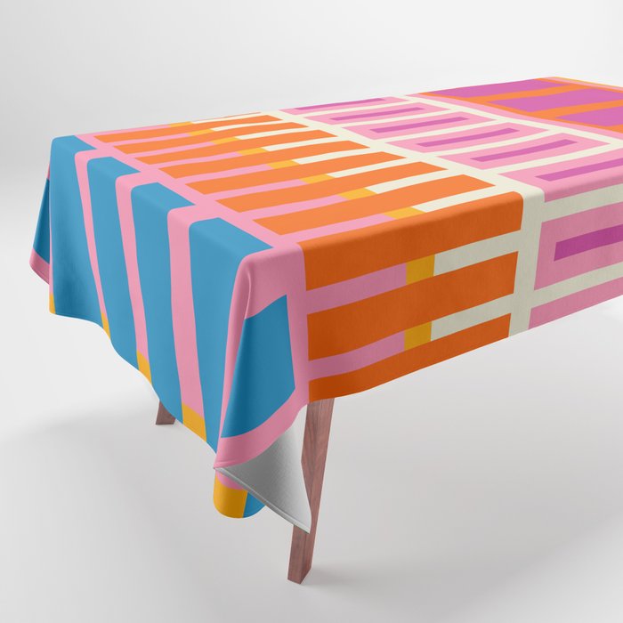 Colorful Block Stripe Bold Pattern Pink Green Orange Blue Tablecloth Gallery Image 1