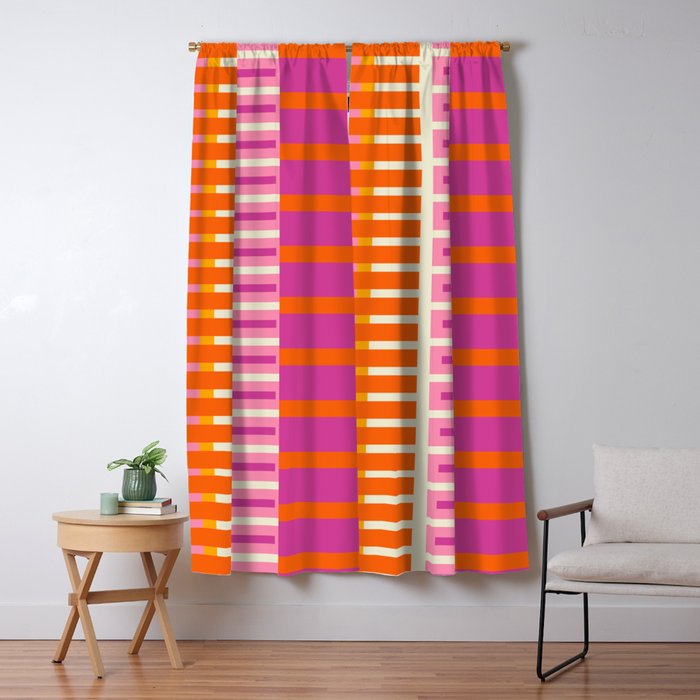 Colorful Block Stripe Bold Pattern Pink Green Orange Blue Window Curtain Gallery Image 1