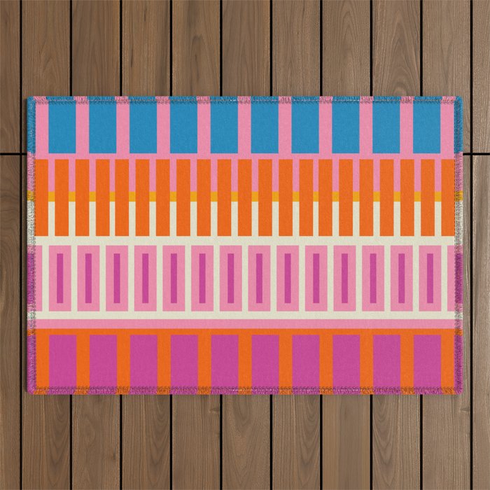 Colorful Block Stripe Bold Pattern Pink Green Orange Blue Outdoor Rug Gallery Image 1