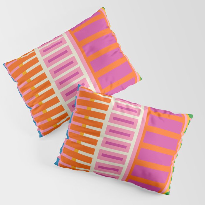Colorful Block Stripe Bold Pattern Pink Green Orange Blue Pillow Sham Gallery Image 3