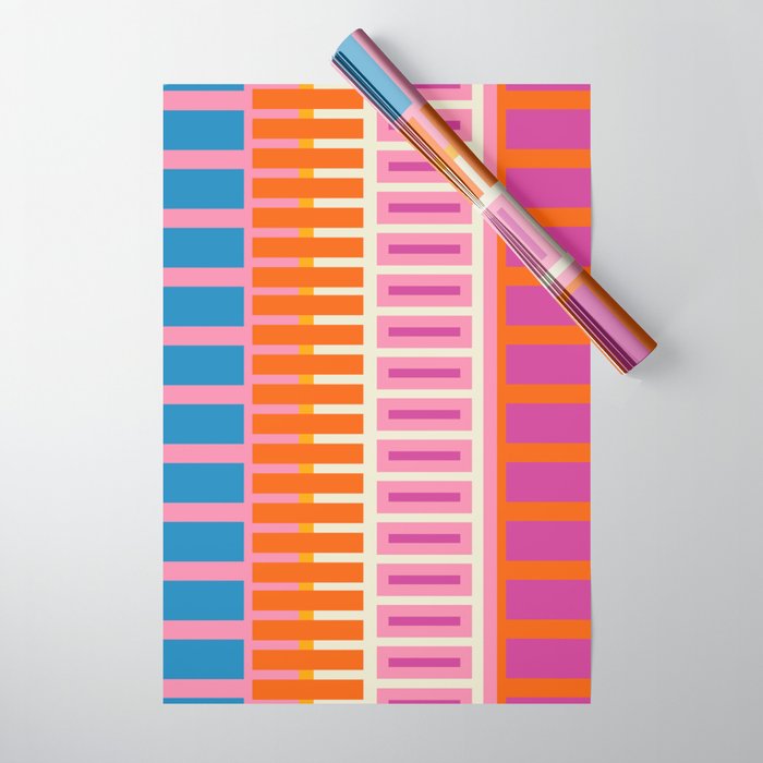 Colorful Block Stripe Bold Pattern Pink Green Orange Blue Wrapping Paper Gallery Image 1
