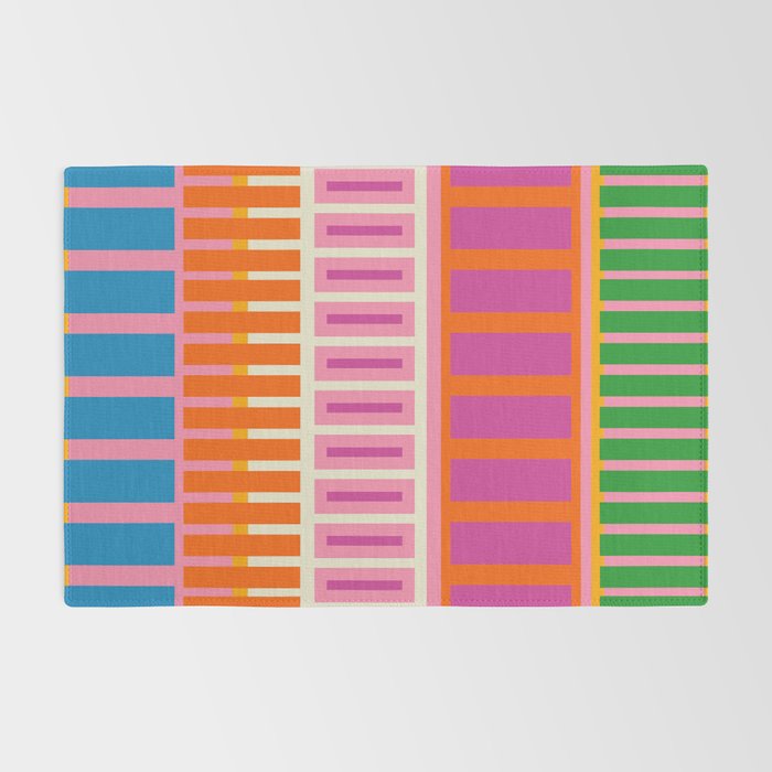 Colorful Block Stripe Bold Pattern Pink Green Orange Blue Rug Gallery Image 2