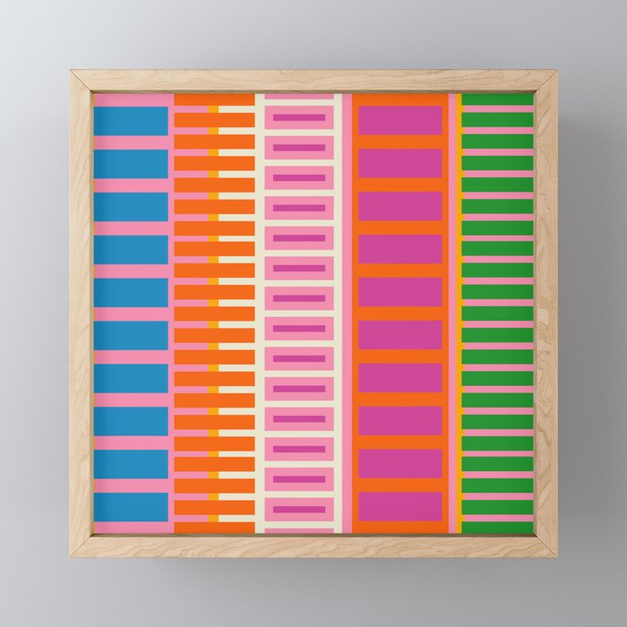 Colorful Block Stripe Bold Pattern Pink Green Orange Blue Mini Art Print Gallery Image 1