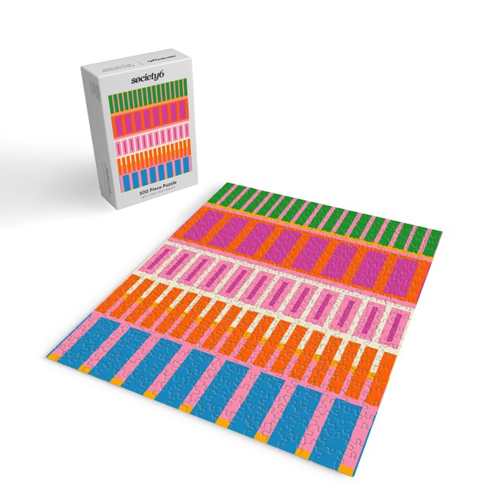 Colorful Block Stripe Bold Pattern Pink Green Orange Blue Jigsaw Puzzle Gallery Image 2