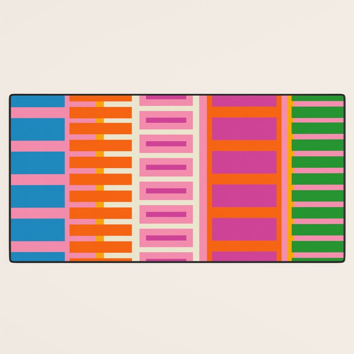 Colorful Block Stripe Bold Pattern Pink Green Orange Blue Desk Mat Gallery Image 3