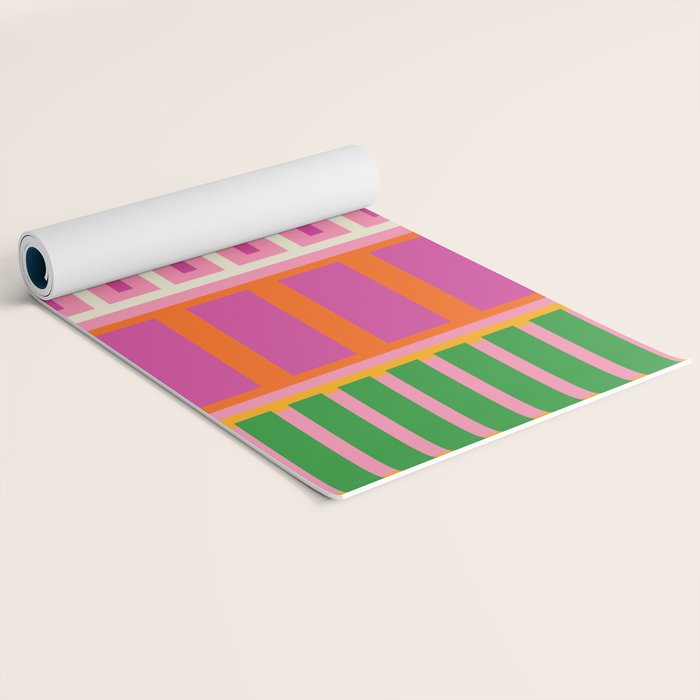 Colorful Block Stripe Bold Pattern Pink Green Orange Blue Yoga Mat Gallery Image 2