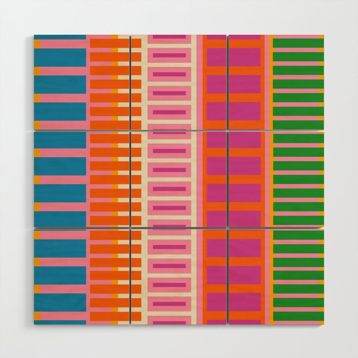 Colorful Block Stripe Bold Pattern Pink Green Orange Blue Wood Wall Art Gallery Image 1