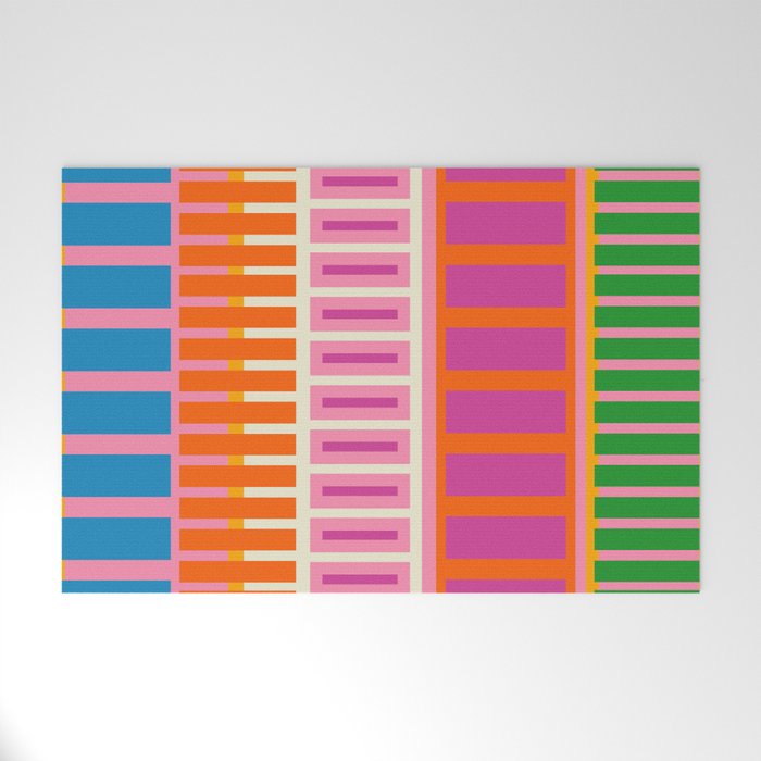 Colorful Block Stripe Bold Pattern Pink Green Orange Blue Welcome Mat Gallery Image 1
