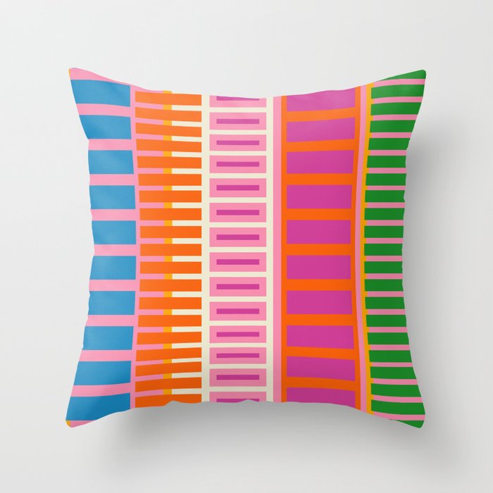 Colorful Block Stripe Bold Pattern Pink Green Orange Blue Throw Pillow Gallery Image 1