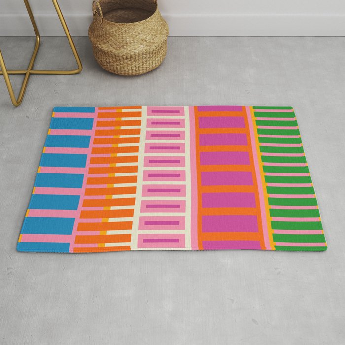 Colorful Block Stripe Bold Pattern Pink Green Orange Blue Rug Gallery Image 1