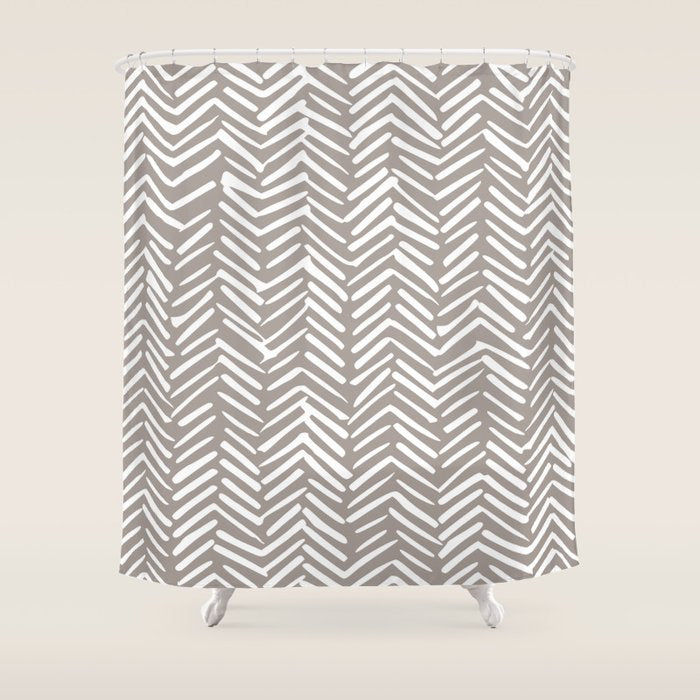 Abstract Herringbone Pattern, Rustic, Light Brown Shower Curtain Gallery Image 1