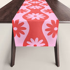 Retro Wavy Stripes with Flowers in Pink & Red Table Runner Gallery Image 1