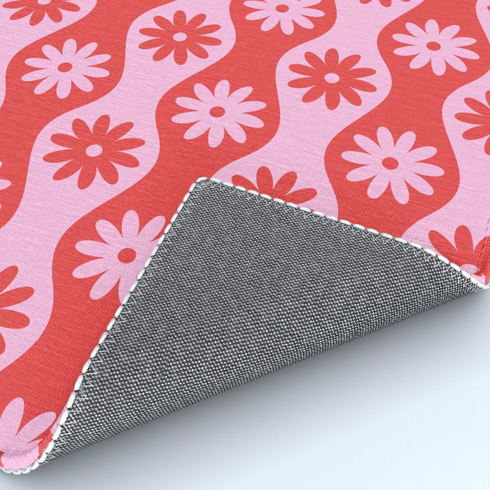 Retro Wavy Stripes with Flowers in Pink & Red Rug Gallery Image 4